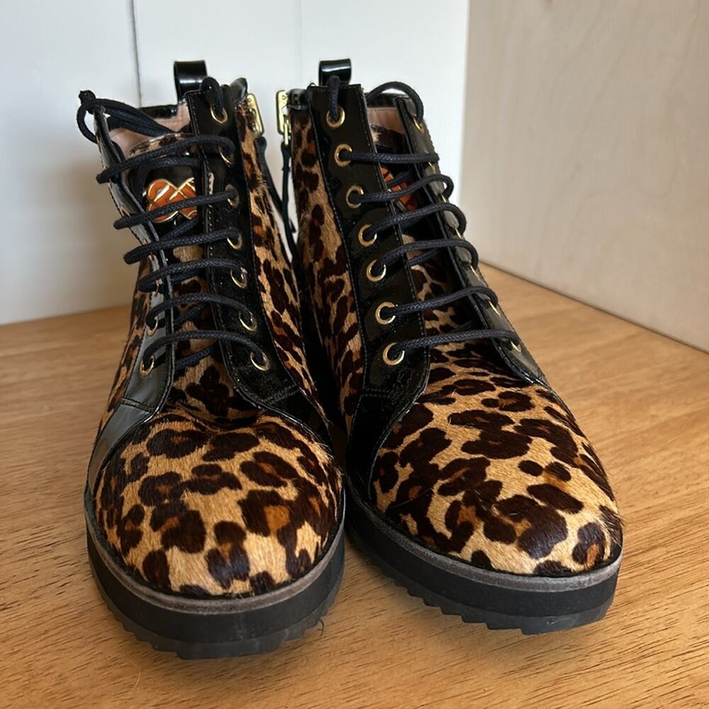 Ukies Alberta leopard Print Calf Hair Lace Up Boot Booties European Luxury 5.5 - Picture 3 of 10